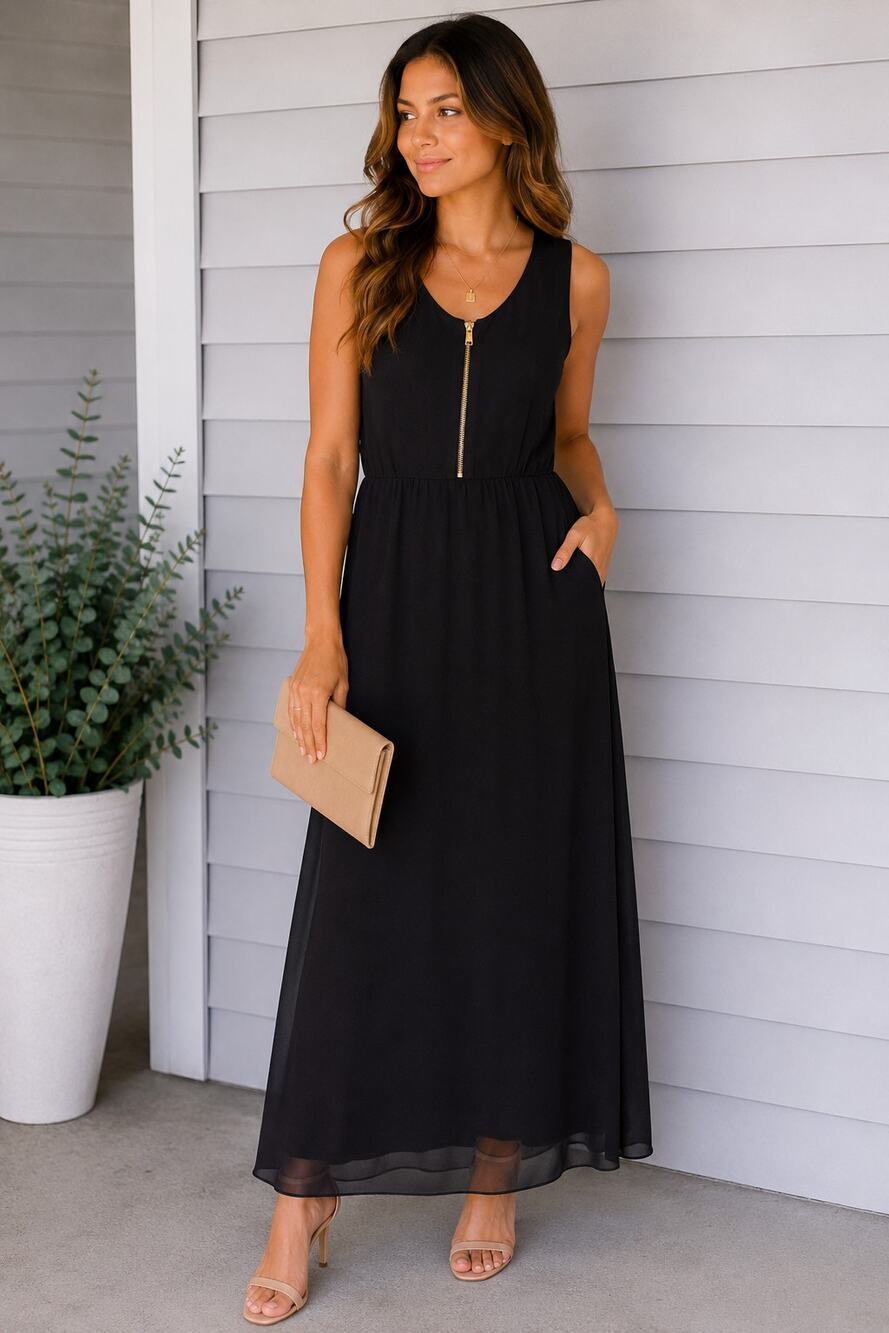 109°F Black Sleeveless Zip Front Maxi Dress Size Small